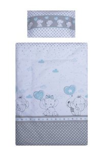 Lenjerie patut cu 3 piese 120x60 cm fete de schimb Elefant cu balon inima albastra - 1