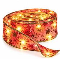Panglica LED de Craciun 5M Rosu cu Auriu - Decoratiune Festiva Alimentata la Priza - 1