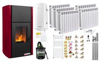 Pachet Complect Termosemineu pe Peleti Fornello Fiama Confort 25 kW Bordeaux - 1