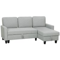 HOMCOM Canapea Extensibila 3 Locuri cu Depozitare, 197x129x85 cm, Gri si Negru | Aosom Romania - 1