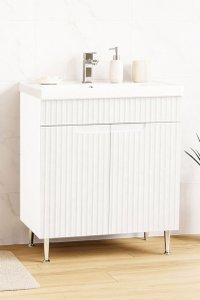 Set Baza front MDF si Lavoar seria 733, montat, 70 cm, alb rustic - 1