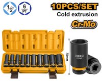 Set Chei Tubulare Lungi IMPACT 1/2 10 buc, 10-24mm, Ingco HKISSD12102L - 1