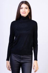 Helanca pulover cu guler inalt, neagra - 1