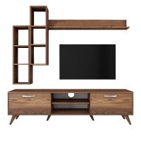 Set Living M16, comoda TV si rafturi suspendate din lemn de nuc, dimensiuni 180x35 cm - 1