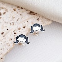 Cercei Personalizati Familie - Fetite cu Codite - Argint 925 cu Inchidere Surub - 1