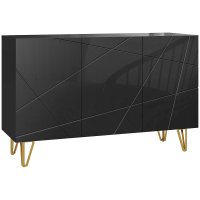 HOMCOM Bufet Modern cu 2 Dulapuri si Raft Reglabil, 120x40x75 cm, Negru si Auriu | Aosom Romania - 1