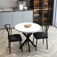 Set masa Asterix rotund cu 2 scaune negru-alb - 1
