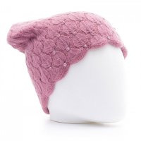 Caciula tricotata roz cu lurex si strasuri, captusita pentru confort - 1
