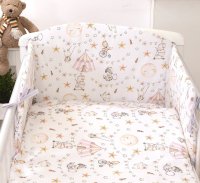 Set lenjerie din bumbac cu protectie laterala Amy pentru pat bebe 120 x 60 cm Circ roz - 1