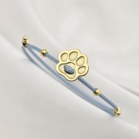Brățara Paw – pandantiv lăbuță si 2 biluțe 3 mm pe Snur blue Gros, din Argint 925 placat cu Aur Galben 18K - 1