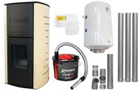 Pachet Termosemineu pe peleti Fornello Royal Ivory 18 kW, complet echipat cu pompa, vas expansiune, automatizare, Boiler, kit evacuare 3.5 ml, Termostat Salus 091FLRFV2 si Aspirator Cenusa - 1