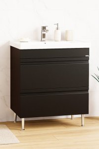 Set Baza front MDF si Lavoar seria 786, cu sertare, montat, 70 cm, negru - 1