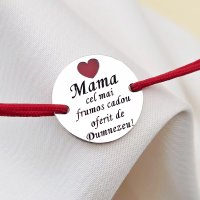 Bratara Mama, cadou de la Dumnezeu - Argint 925 si inima cu email rosu - Snur reglabil, diverse culori - 1