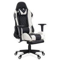 Scaun de gaming OFF 307 cu spatar rabatabil si cotiere ajustabile alb-negru - 1