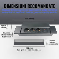 Priza incorporabila in blat ATOMKIT®, Ideala pentru Birou, Bucatarie, Mobila, 3 prize Shucko, 1 Port USB-A si Port USB-C - 3