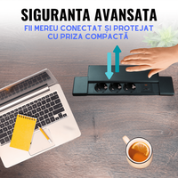Priza incorporabila in blat ATOMKIT®, Ideala pentru Birou, Bucatarie, Mobila, 3 prize Shucko, 1 Port USB-A si Port USB-C - 10