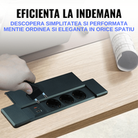 Priza incorporabila in blat ATOMKIT®, Ideala pentru Birou, Bucatarie, Mobila, 3 prize Shucko, 1 Port USB-A si Port USB-C - 9