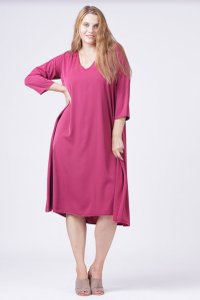 Rochie A-line mov zmeura cu maneci lungi si decolteu in V - 1