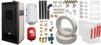 Pachet incalzire si apa calda pentru 3 camere Termosemineu pe lemne, brichete si carbune Fornello Roma E, Ivory, 22 kW, 49x45x103 cm, teava, boiler termoelectric 100l, vas expansiune, pompa circulatie, kit evacuare, calorifere si fitingu - 1