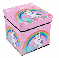 Cutie pliabila pentru depozitare tip taburet cu UNICORN 30x30x30 cm ROZ patrata - 1