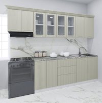 Set Bucatarie SPACE 260 cm, 7 Corpuri, Sertare, Blat Termorezistent, Fronturi MDF Crem - 1