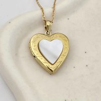 Medalion inima cu poze in interior - Mother of Pearl - Argint 925 placat cu Aur Galben 18K - 1