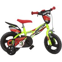 Bicicleta copii Dino Bikes Raptor galben 12 inch, varsta 3-5 ani, inaltimea 87-110 cm, frana de mana pe roata din fata, pinion spate fix, roti ajutatoare detasabile, scut frontal - 2