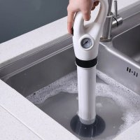 Pompa de Aer Comprimat pentru Desfundarea Tevilor - Chiuveta, Cada, Dus, WC, Inclusiv 4 Accesorii, Alb - 1