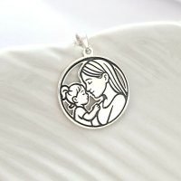 Lantisor Dragoste Pura pentru Mama si Fetita - Argint 925 cu Medalion Rotund - 1