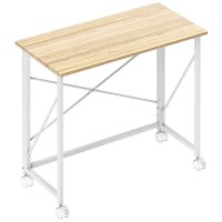 Masa pliabila HOMCOM de 80 cm cu roti - Ton natural | Aosom Romania - 1