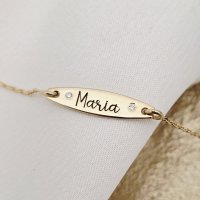 Bratara Fior al Identitatii - Personalizata cu nume si 2 Diamante Naturale, Argint 925 Placat cu Aur Galben 18K - 1
