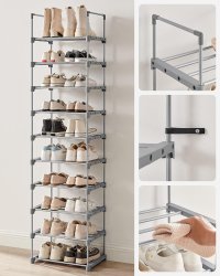Suport pantofi metalic cu 10 niveluri, design ajustabil, 30x45x174cm, gri - 4