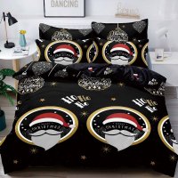 Lenjerie de pat Craciun din bumbac finet, 6 piese pentru pat dublu - 1