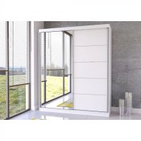 Dulap BELLA 03, usi glisante, oglinda, 6 rafturi, bara de haine, alb, 183x61x218 cm - 1