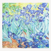 Esarfa patrata cu o fata imprimata cu model inspirat a dupa pictura   Irisi   a lui Van Gogh, din matase si vascoza - 1