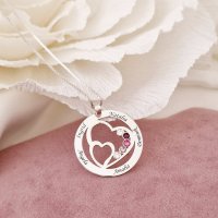 Lantisor Familie unita - Inimi in disc - 5 nume si cristale Swarovski - Argint 925 - 1