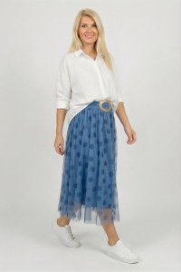 Fusta clos din tulle bleu cu buline albastre - 1