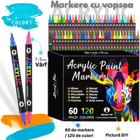 Set 60 carioci profesionale Acrilice cu Varf dublu, 120 Culori cu cerneala pe baza de apa, multicolore pentru desen - 3