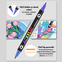 Set 60 carioci profesionale Acrilice cu Varf dublu, 120 Culori cu cerneala pe baza de apa, multicolore pentru desen - 4