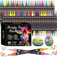 Set 60 carioci profesionale Acrilice cu Varf dublu, 120 Culori cu cerneala pe baza de apa, multicolore pentru desen - 5