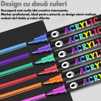 Set 60 carioci profesionale Acrilice cu Varf dublu, 120 Culori cu cerneala pe baza de apa, multicolore pentru desen - 8