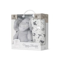 Paturica moale cu jucarie din plus Nappy Elefant Grey 90 x 75 cm 0 luni+ - 4