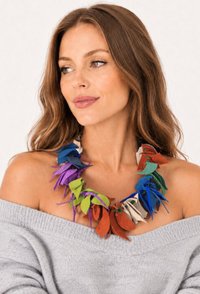Colier handmade unicat din piele naturala, in mix de culori - 1