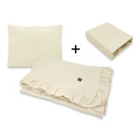 Set Lenjerie Patut Qmini Aurora, 3 Piese din Muselina Dubla, Oeko Tex, Warm Beige - 1