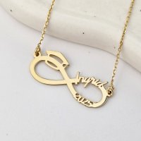 Colier Personalizat - Medalion Infinit cu Nume Decupat si Toca - Simbol al Absolvirii - Argint 925 cu Placare de Aur Galben 18K - 1