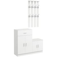 HOMCOM Cuier din Lemn pentru Hol cu Rafturi si Spatiu de Depozitare, Alb, 100x32x187cm | Aosom Romania - 1
