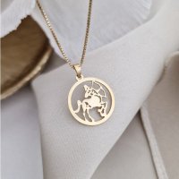 Lantisor zodia ta in armonie - Pandantiv disc cu simbol Sagetator - Argint 925 placat cu Aur Galben 18K - 1