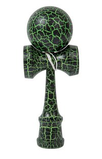 Kendama profesionala din lemn 18 cm model clasic cu design crapat culoare Verde/Negru - 1