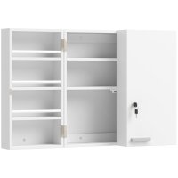Dulap Medicamente HOMCOM pentru Perete cu Cheie, 3 Rafturi si 8 Suporturi pentru Sticle, MDF si Metal, Alb, 53x20x53 cm | Aosom Romania - 1