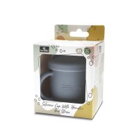 Canuta cu manere si pai din silicon natural 9 luni+ Grey 200 ml - 3